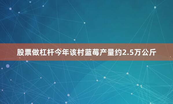 股票做杠杆今年该村蓝莓产量约2.5万公斤